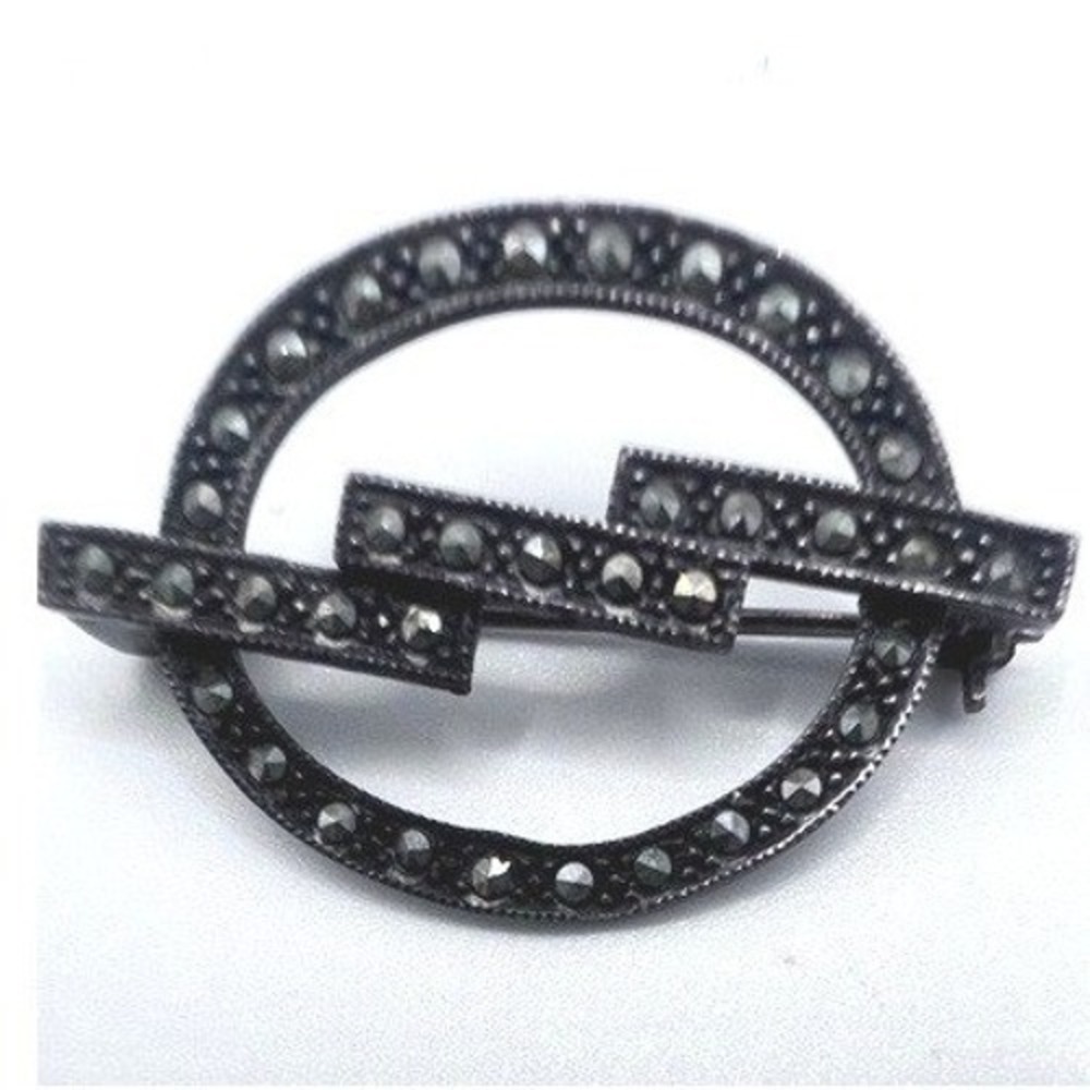 Art Deco Sterling Silver Marcasite Brooch Oxidized 1.5 X‎ 1"